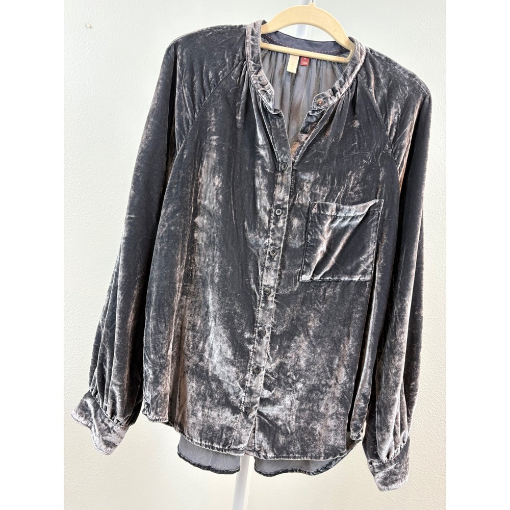 Pilcro Anthropologie Charcoal‎ Grey Crushed Velvet Balloon Sleeve Medium